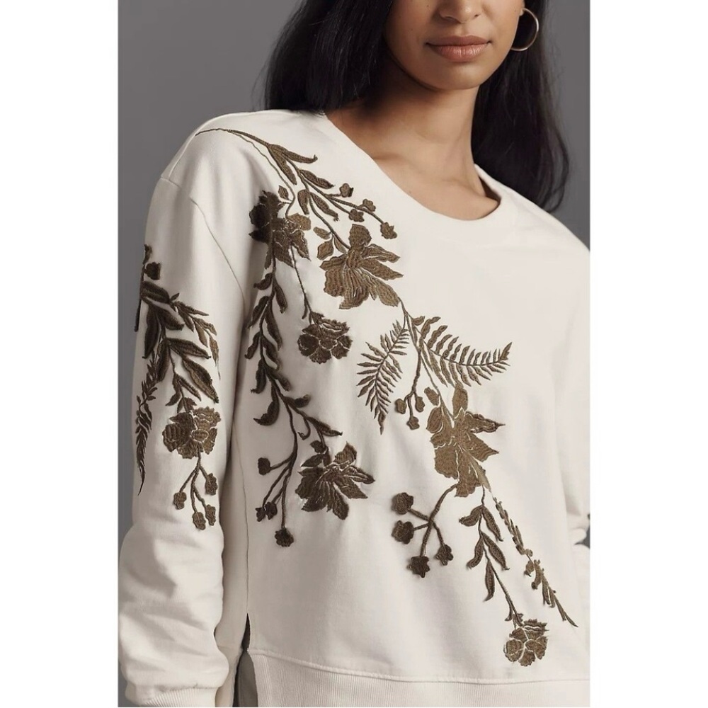 By Anthropologie Fern & Flower Crew-Neck Sweatshirt Embroidered Women’s Size S - Picture 12 of 14